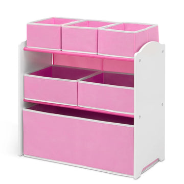 Children 4-Piece Toddler Playroom Set – Includes Play Table with Dry Erase Tabletop, 2 Chairs and 6 Bin Toy Organizer